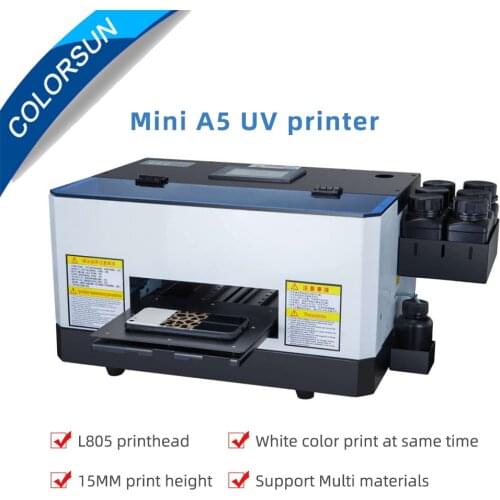 Colorsun Mini A5 UV Printer flatbed Phone Case Printer Small UV Printer For Plastic Metal Acrylic TPU Leather With UV Ink
