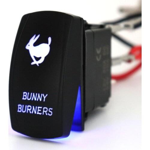 Waterproof 5 Pin Rocker Switch Bunny Burners Laser SPST ON/OFF Backlit LED Light 20A 12V For Auto Automotive Truck Boat Marine