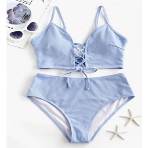 XPUHGM Bikinis Solid Push Up Bikini 2020 Hot Sale Padded Bra Straps High Waist Swimsuit Bandage Female Swimwear Women Biquini