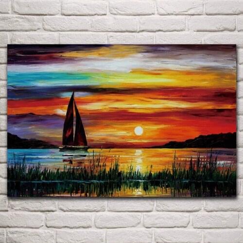 Sunset sea boat colorful seascape nature scenery fabric poster living room home wall decorative canvas silk art prints KM020