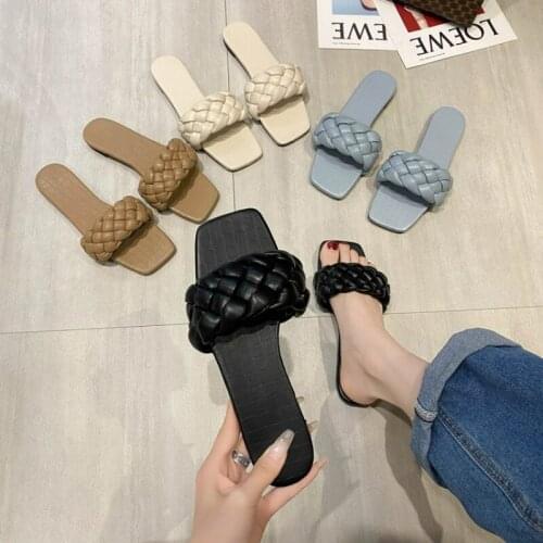 Summer 2021 Korean version round head plus size woven sandals womens twist flat-bottomed drag fairy shoes slippers