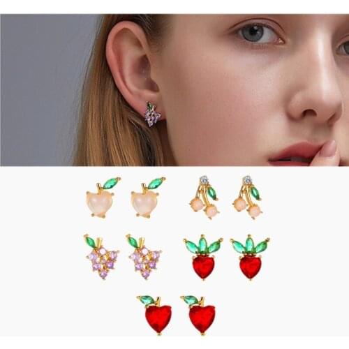 2020 Crystal Fruit Stud Earrings Jewelry Gift Earrings Fashion Red Sweet Fruit Cherry Strawberry Women Style Multicolor Earrings