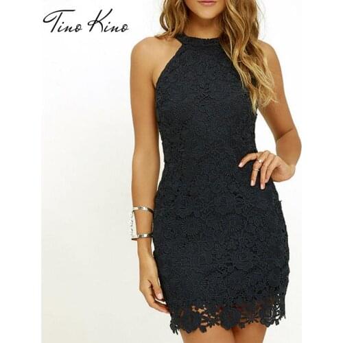 Off Shoulder Lace Mini Pencil Dress Women Hollow Out Halter Sexy Ladies Dresses Plus Size 3XL 2020 Summer Elegant Party Clothes