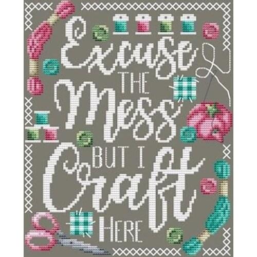 Gold Collection Embroidery Excuse the Mess Cross Stitch Letters with 14CT Aida Counted Canvas & Free Shipping for Home Decor