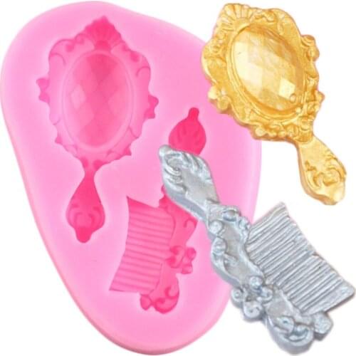 3D Mirror Comb Shape Silicone Molds DIY Cupcake Topper Fondant Cake Decorating Tools Cookie Baking Candy Clay Chocolate Moulds