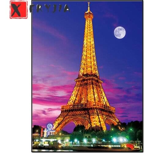 5d diy Full square Round Diamond Painting Cross Stitch Paris Eiffel tower scenery mosaic kits Diamond Embroidery home art Decor