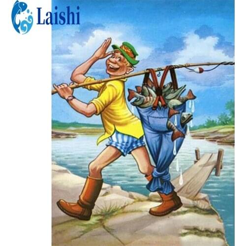 5D DIY Diamond Painting People fishing full round drill /square Cross Stitch Diamond Embroidery New Handicrafts Home Decor