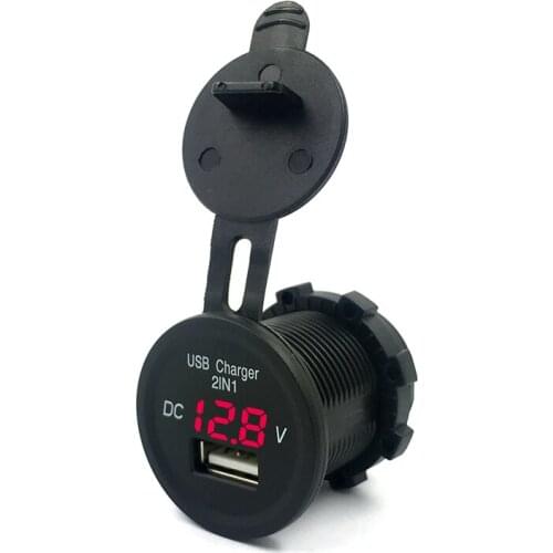 Car Cigarette Lighter 12V-24V 2.1A USB 2 in1 Socket Splitter Adapter For Car Boat Marine ATV RV Waterproof LED Digital Display