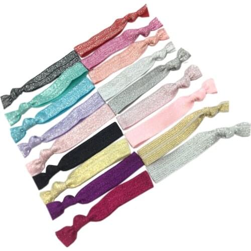 18 Colors 120pcs/Lot 5/8" Metal Glitter Fold Over Elastic Hair Band Letter FOE Ribbon Bracelet Ponytail Holder