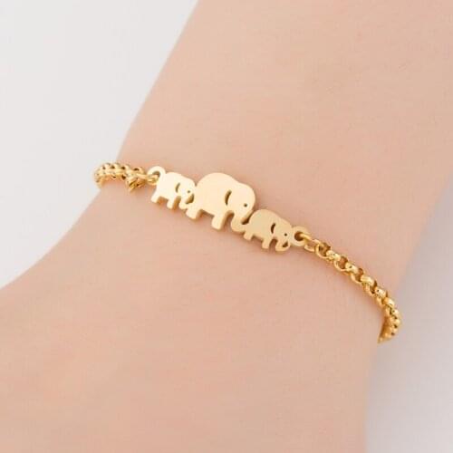 Oly2u Stainless Steel Lucky Gold Small Elephant Charm Bracelets Bangles Best Friends Christmas Gifts Armband Bileklik Pulseras