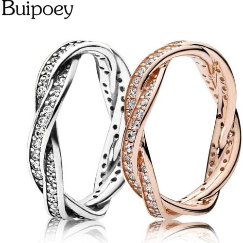Buipoey New Destiny Wheels Shiny Zircon Rings For Women Men Original Crystal Interwoven Wedding Ring Fine Stackable Ring Jewelry