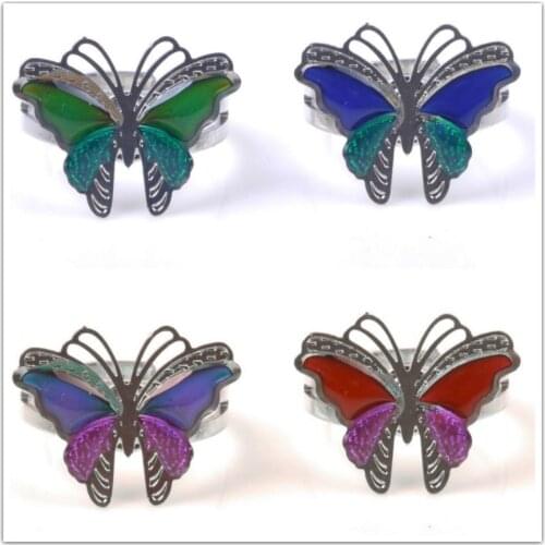 Temperature Sensitive Color Ring Heart Emotional Temperature Metal Thin Butterfly Plant Flower Cartoon Couple Rings