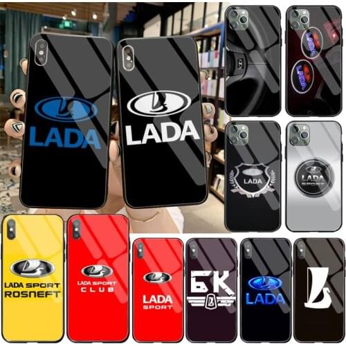 CUTEWANAN lada car logo Soft Silicone Black Phone Case Tempered Glass For iPhone 11 Pro XR XS MAX 8 X 7 6S 6 Plus SE 2020 case