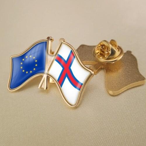 European Union and Faroe Islands Crossed Double Friendship Flags Lapel Pins