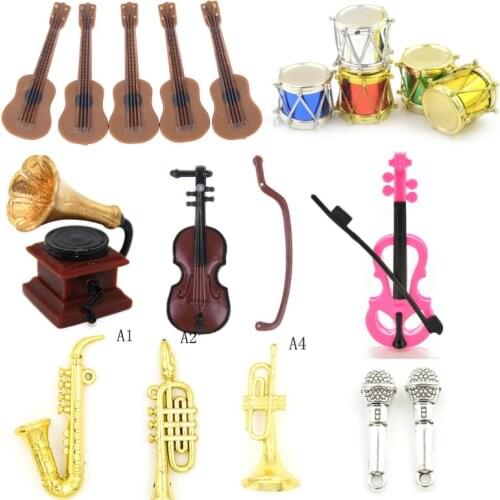 Guitar Violin Trumpet Saxophone Drum Microphone Phonograph Doll Musical Instrument for Dolls Music House Bar Doll Accessories