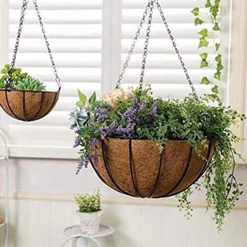 Garden Plant Flower Hanging Basket Wrought Coconut Half Round Flowerpot Hanging Pots Window Rattan Decor Pots Wall Iron Baskets