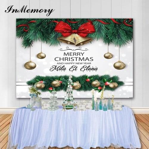 InMemory Christmas Backdrop Bell Tree Customized Name Photo Background Kids Adults Happy New Year Studio Props