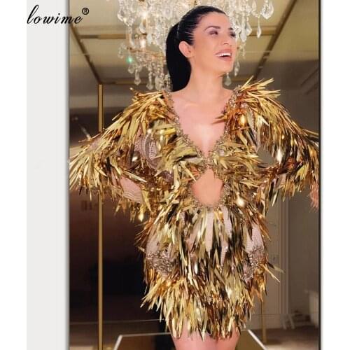 Middle East Gold Bling Sequins Cocktail Dresses Mermaid Backless Dubai Prom Dresses Women Party Night Beading Robes De Cocktail