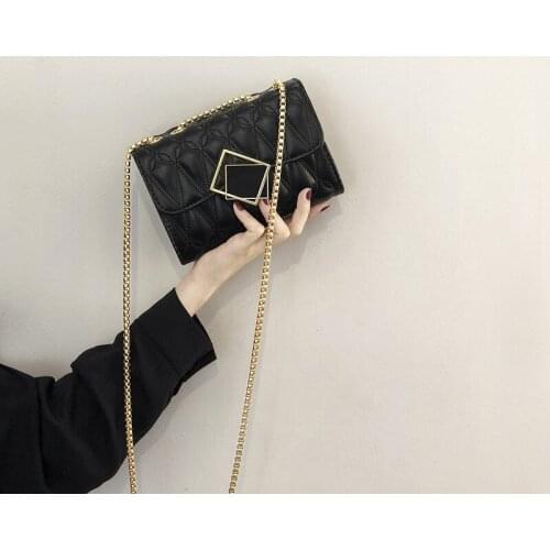 Korean Shoulder Bag Fashion High Quality PU Women Handbag Black White Metal Chain Messenger Bag Classic Female Small Square Bag