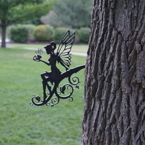 Metal Fairy Silhouette Art Fairy Garden Yard Home Decoration Lawn Backyard Tree 95AA