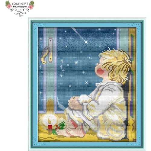 Joy Sunday R610 14CT 11CT Counted and Stamped Home Decor Look At The Stars Needlepoints Embroidery Cross Stitch kits