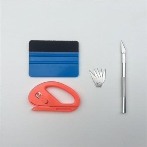 Car Vinyl Film Wrapping Tools Set Felt Blue Scraper Squeegee Cutter Knife Blade Car Decal Window Tinting Film Tools