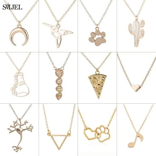 New Fashion Crescent Moon Necklaces Pendants for Women Simple Triangle Bird DNA Music Heart Necklace Paw Choker Jewelrys
