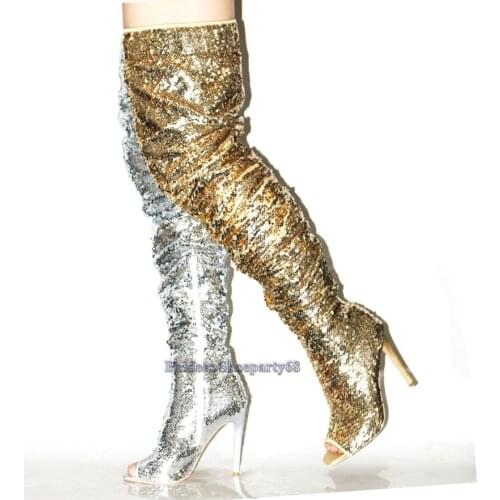New Designer Over The Knee Thin High Heeled Overknee Blin Bling Woman Autumn Winter Thigh High High Heel Botas Plus size