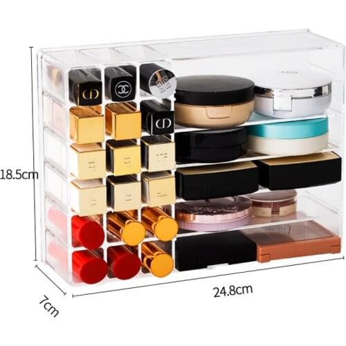 New Fashion Acrylic Makeup Organizer 18 Slots Lipstick Holder Adjustable Cosmetic Storage Case Clear Multifunction Storage Box