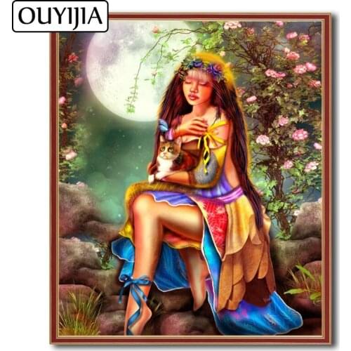 OUYIJIA Atr Oil Beauty Butterfly 5D DIY Diamond Painting Square Embroidery Diamond Rhinestone Mosaic Home Decoration Moon Trees