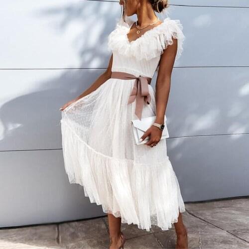 Women Fashion White Dresses Summer Sleeveless Slim V-neck Dress Dresses for Women Party Vestido De Mujer