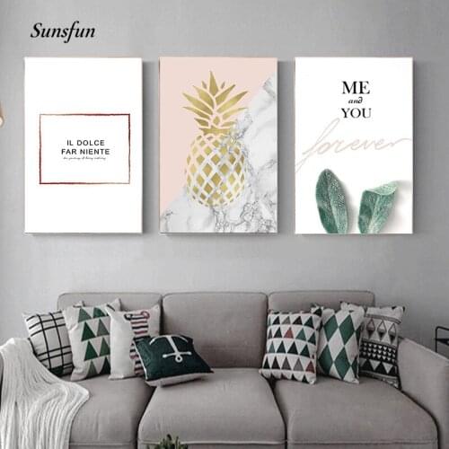 Golden Pineapple Green Plants Canvas Poster Minimalis Wall Art Print Painting Scandinavian Decoration Picture Living Room Decor