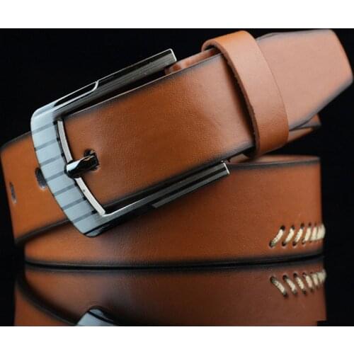 Brand Fashion Pin Buckle Black Belt Genuine Leather Mens Business Trousers Jeans Belts Cow Leather Belts For Men 3.7cm Width