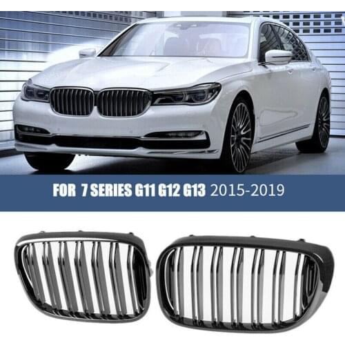 Pair Car Front Bumper Kidney Hood Grille Grilles for BMW 7-Series G11 G12 G13 2015-2019 ABS Auto Dual Slat Racing Grill