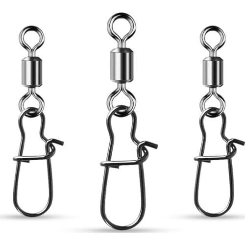 10pcs Fishing Connector 5# 7# 10# 12# Pin Bearing Rolling Swivel Stainless Steel With Snap Fishhook Lure Tackle Fishing Tools