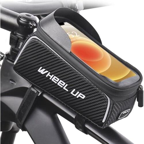 WHEEL UP Bicycle Frame Bag Touchscreen Front MTB Bag Bike Cell Phone Holder Case For 6.8 Inch Cycling Handlebar Top Tube Pannier