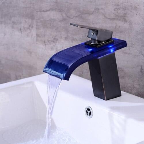 Bathroom Waterfall Faucet LED Faucet. Glass Waterfall Brass Basin Faucet. Bathroom Mixer Tap Deck Mounted Basin Sink Mixer Tap