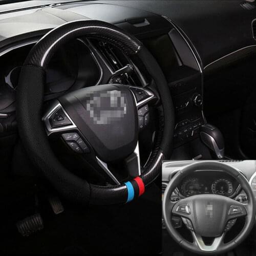 Universal Size M 38cm Car Steering Wheel Cover Carbon Fiber Black Leather For Lincoln series
