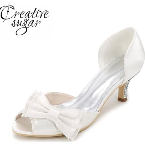 Creativesugar Sweet D'orsay evening dress shoes bridal wedding kitten glitter heels white ivory champagne royal blue purple red