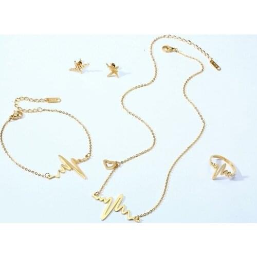 Vnox Women Jewelry Sets with Just for Your Heartbeat Necklaces Earrings Bracelets Rings Love Promise Anniversary Gifts