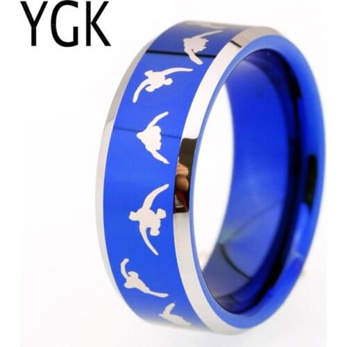 YGK Jewelry Blue Tungsten Carbide Ring Women Wedding Bands Couple Anniversary Jewelry Duck Hunting Design Engagement Parry Ring