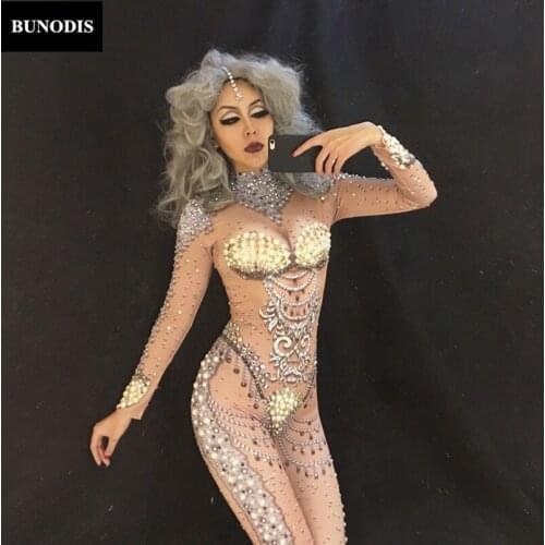 ZD114 Shell Women Sexy Jumpsuit Full Of Sparkling Crystals Stone Bodysuit Birthday Celebrate Nightclub Performance Stage Costume
