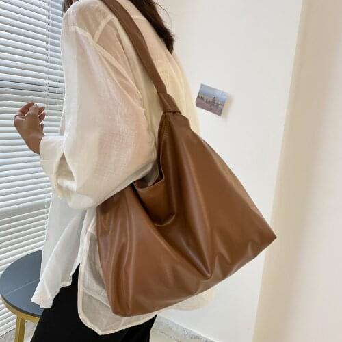 Womens Designer Soft PU Leather Shoulder Bag Solid Color Bucket Bag Female Large Capacity Tote Bags Beach Travel Shopper Bag