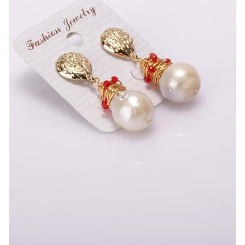 Two Colors Of Red & Wine Red White Freshwater Pearl Pendant Hand-made Drop Dangle Charm Earrings Daily Jewelry For Woman