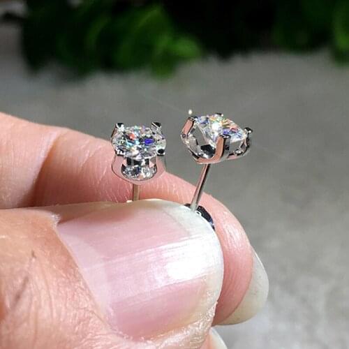 Lab Grown Diamond Solid 18K White Gold Au750 1Ctw 6.5mm DF color Bull Head Moissanite Engagement Earrings For Women