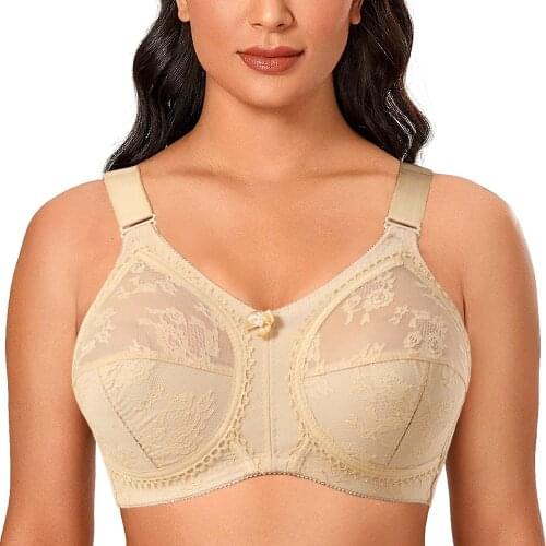 Unlined Full Coverage Plus Size Bra Women Ultra Thin Wireless Adjusted-straps Lace Big Minimizer Bras D E F G H I