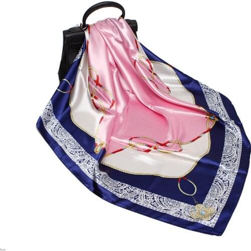 2019 Fashion Hair Scarf For Women Kerchief Red Blue Square Shawls Pink Print Silk Satin Neck Scarfs 90*90cm Wraps Scarves Summer