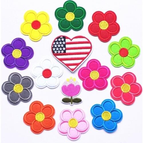 100pcs/lot Embroidery Patch Sun Flower Bud Love Heart Flag Clothing Decoration Sewing Accessories Craft Diy Iron Applique
