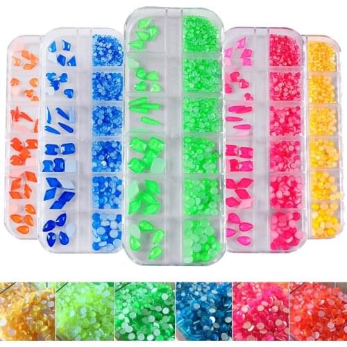 12 Grid Fluorescent Nail Art Rhinestone Multiple Set Mixed Pack For DIY Nail Decoration Free Shipping