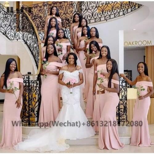 2021 African Pink Mermaid Bridesmaid Dresses Long Elastic Satin One Shoulder Wedding Party Bridesmaid Dress for Black Womens